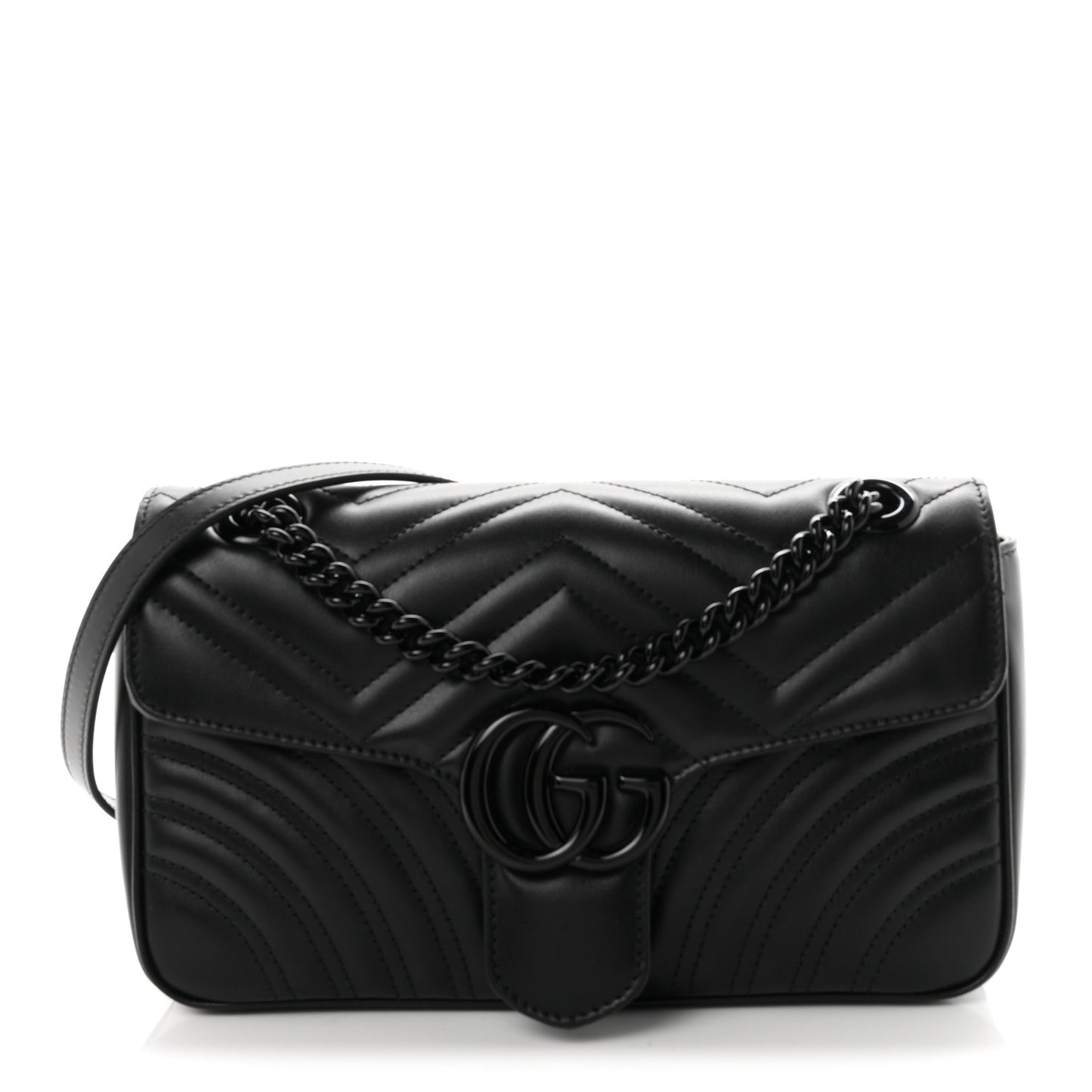 Calfskin Matelasse Monochrome Small GG Marmont Shoulder Bag Black