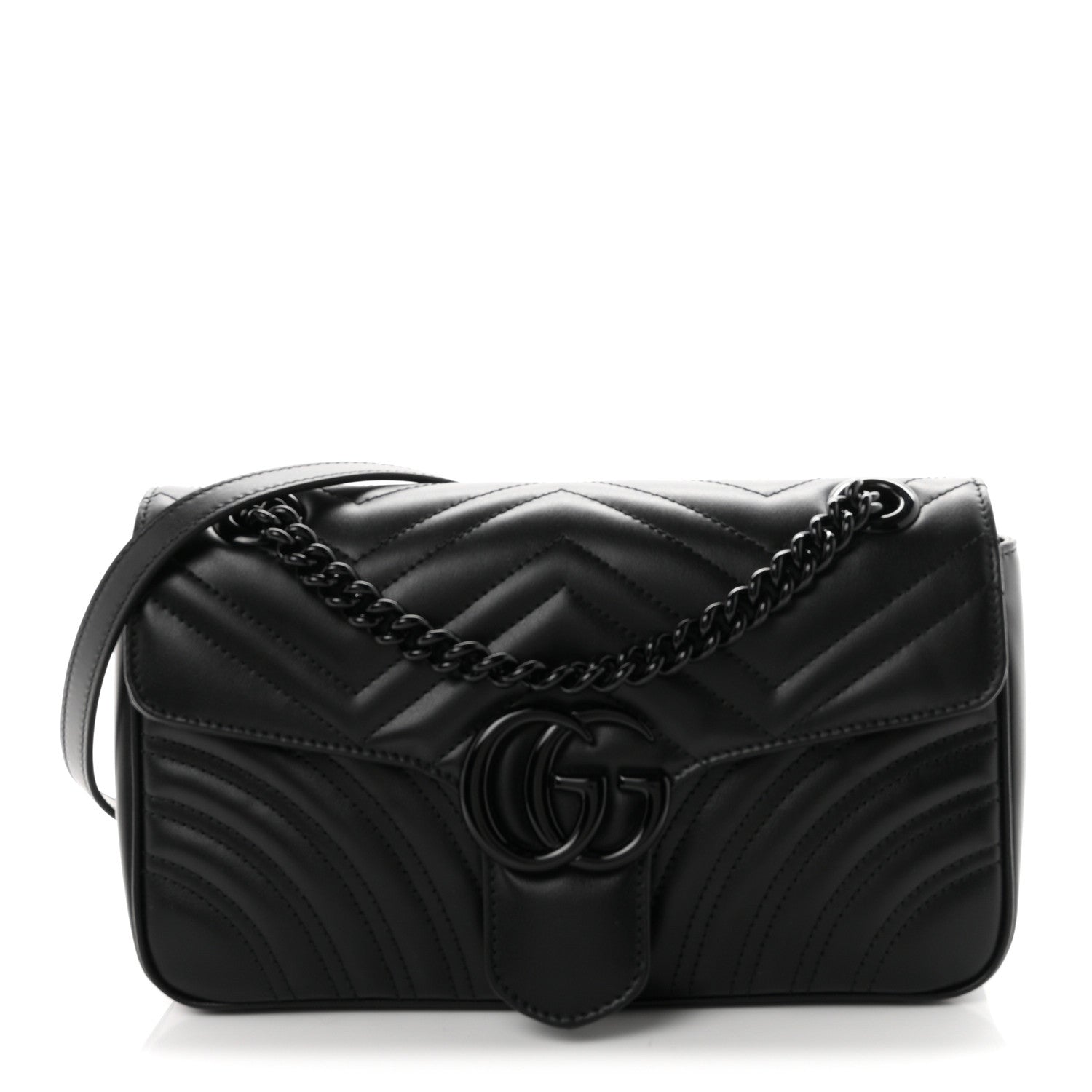 Gucci Calfskin Matelasse Monochrome Small GG Marmont Shoulder Bag Black 1 of 9
