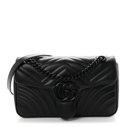 Gucci Calfskin Matelasse Monochrome Small GG Marmont Shoulder Bag Black 1 of 9