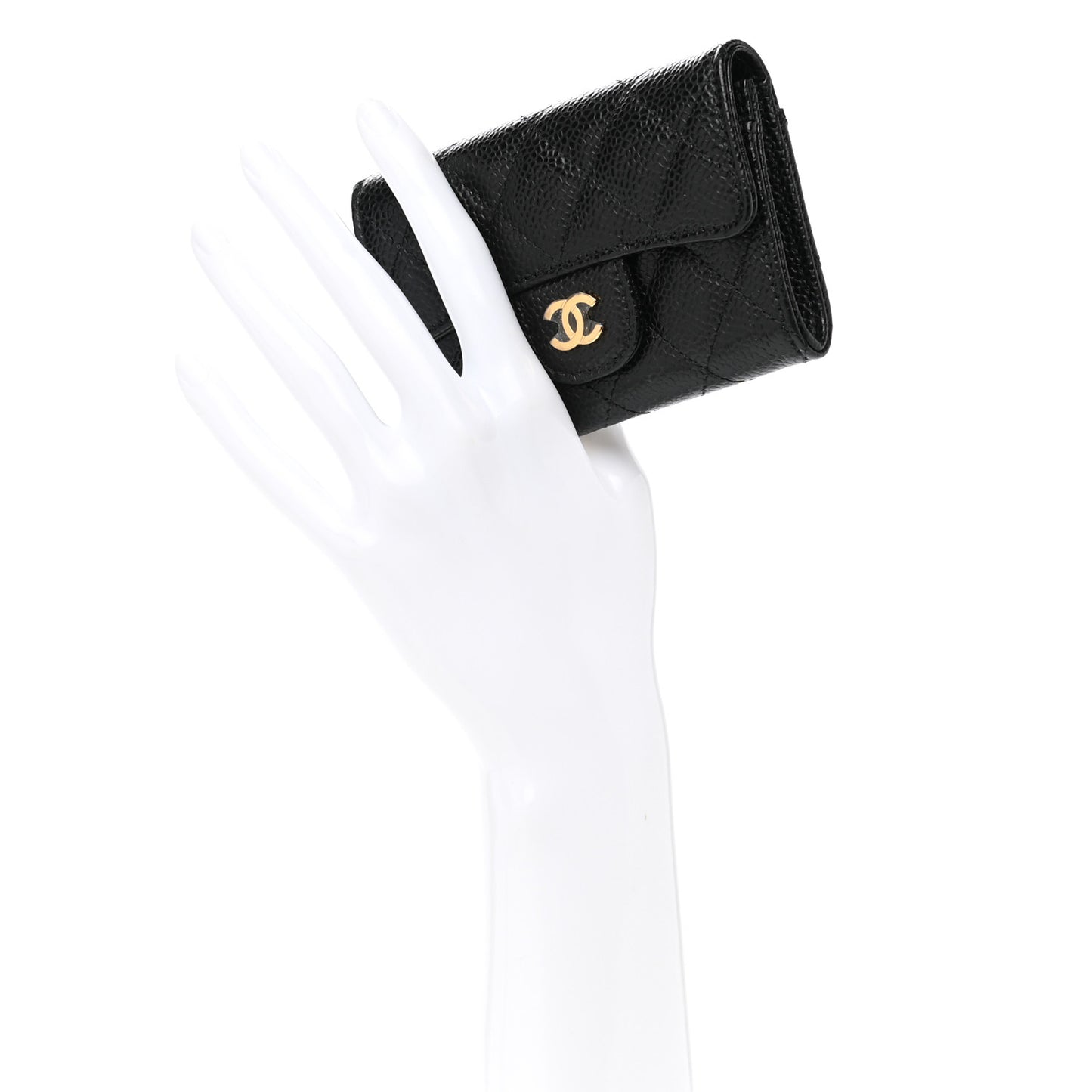 Caviar Quilted Flap Card Holder Wallet Black