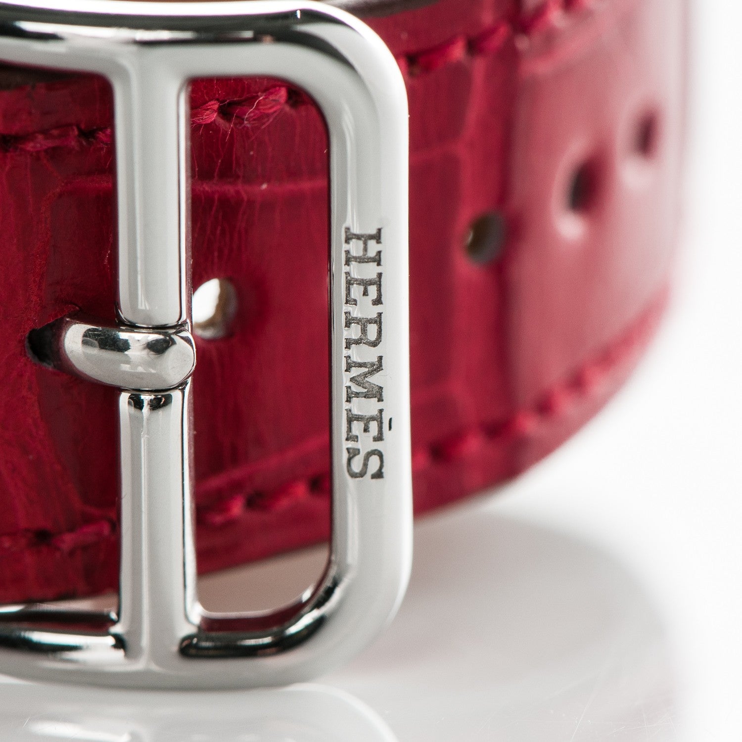 Hermes Stainless Steel Alligator 30.5mm Heure H Hour Quartz Watch Rouge Casaque 5 of 8