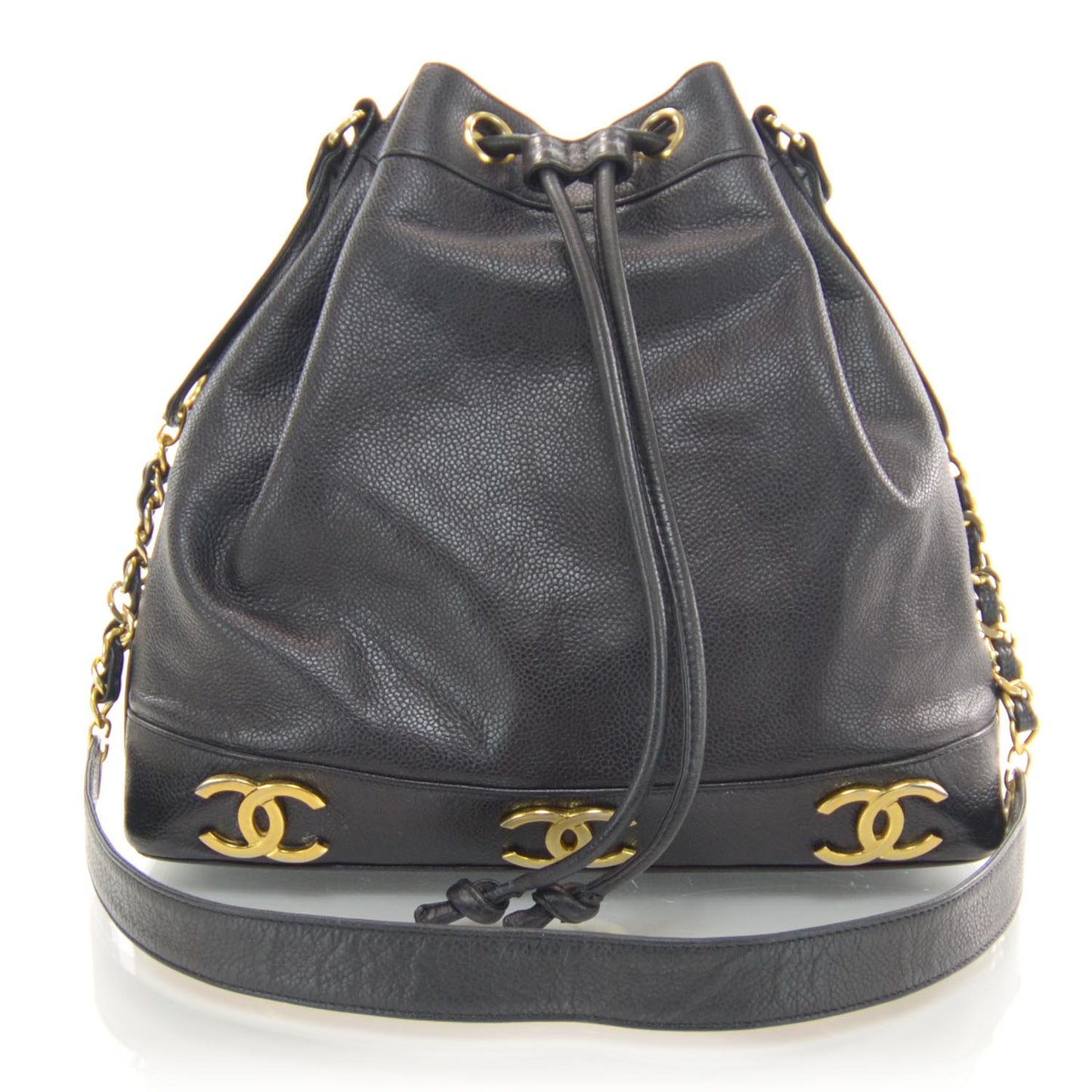 Caviar CC Drawstring Shoulder Bag Black