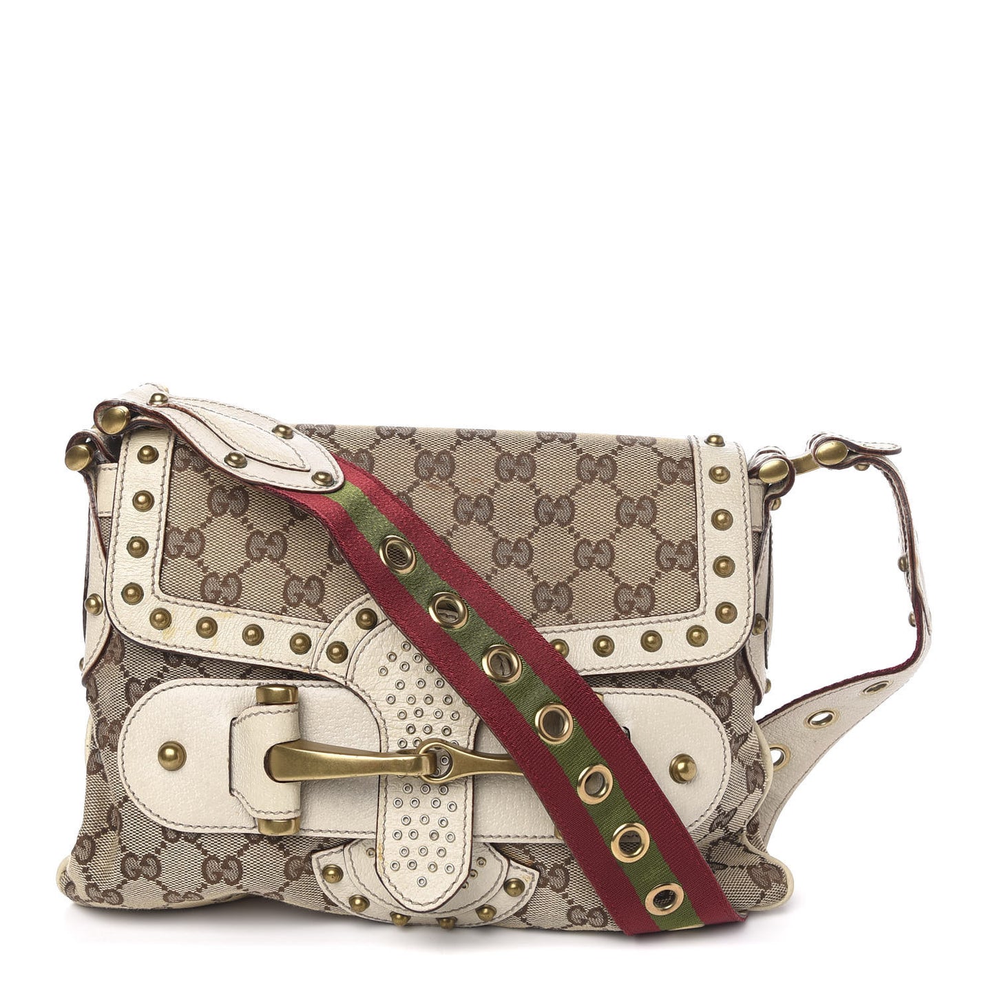 Monogram Studded Pelham Runway Flap Bag White