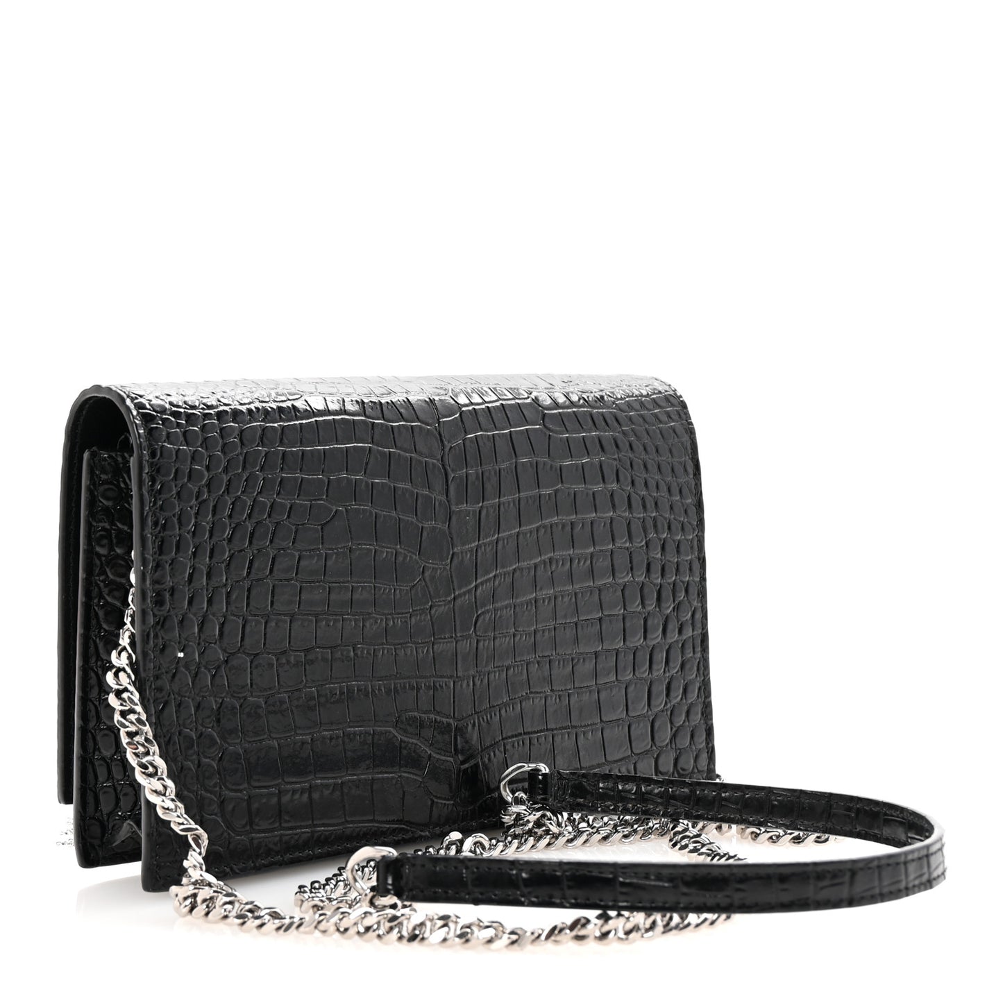 Calfskin Crocodile Embossed Kate Monogram Tassel Chain Wallet Black