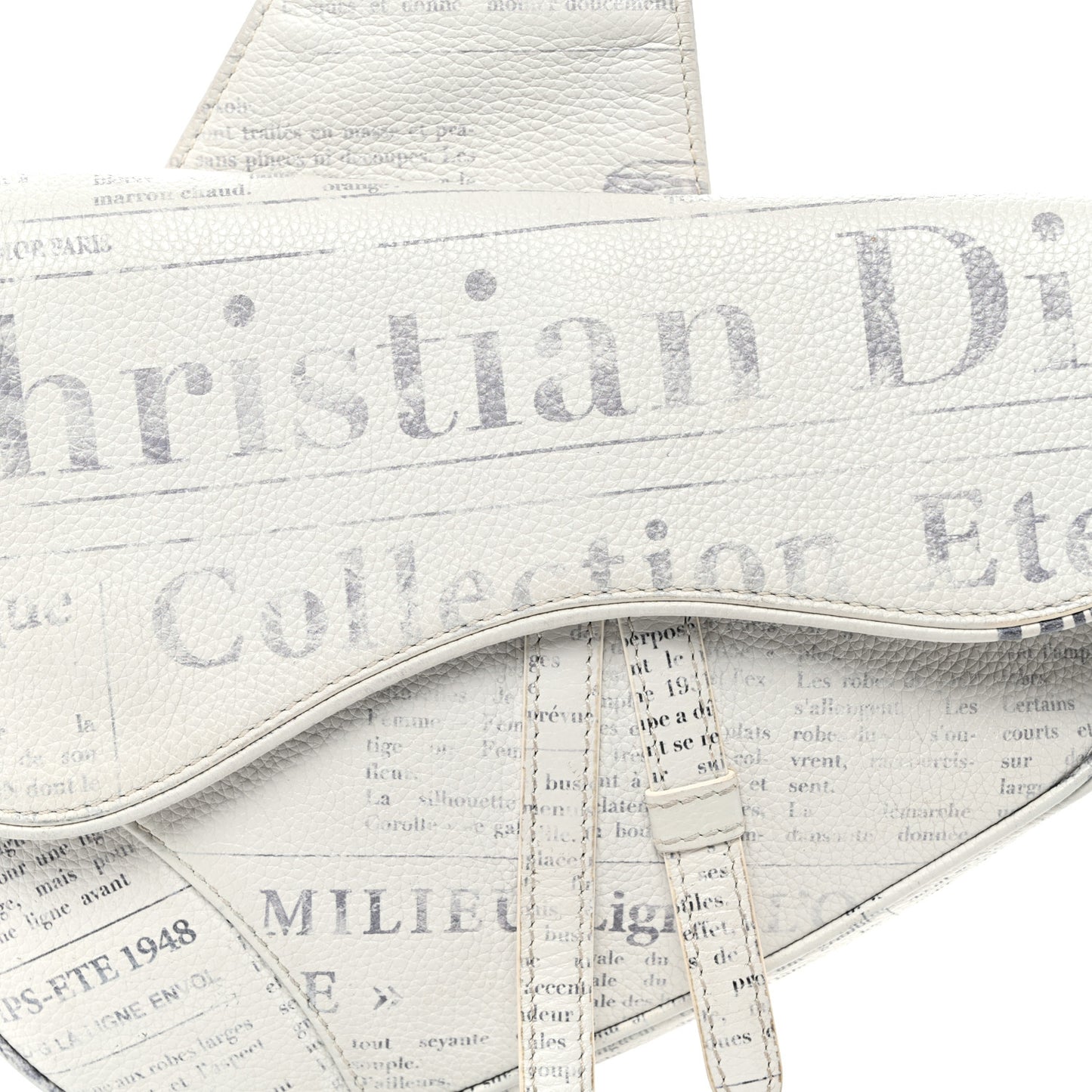X Daniel Arsham Grained Calfskin Newspaper Print Saddle Bag White