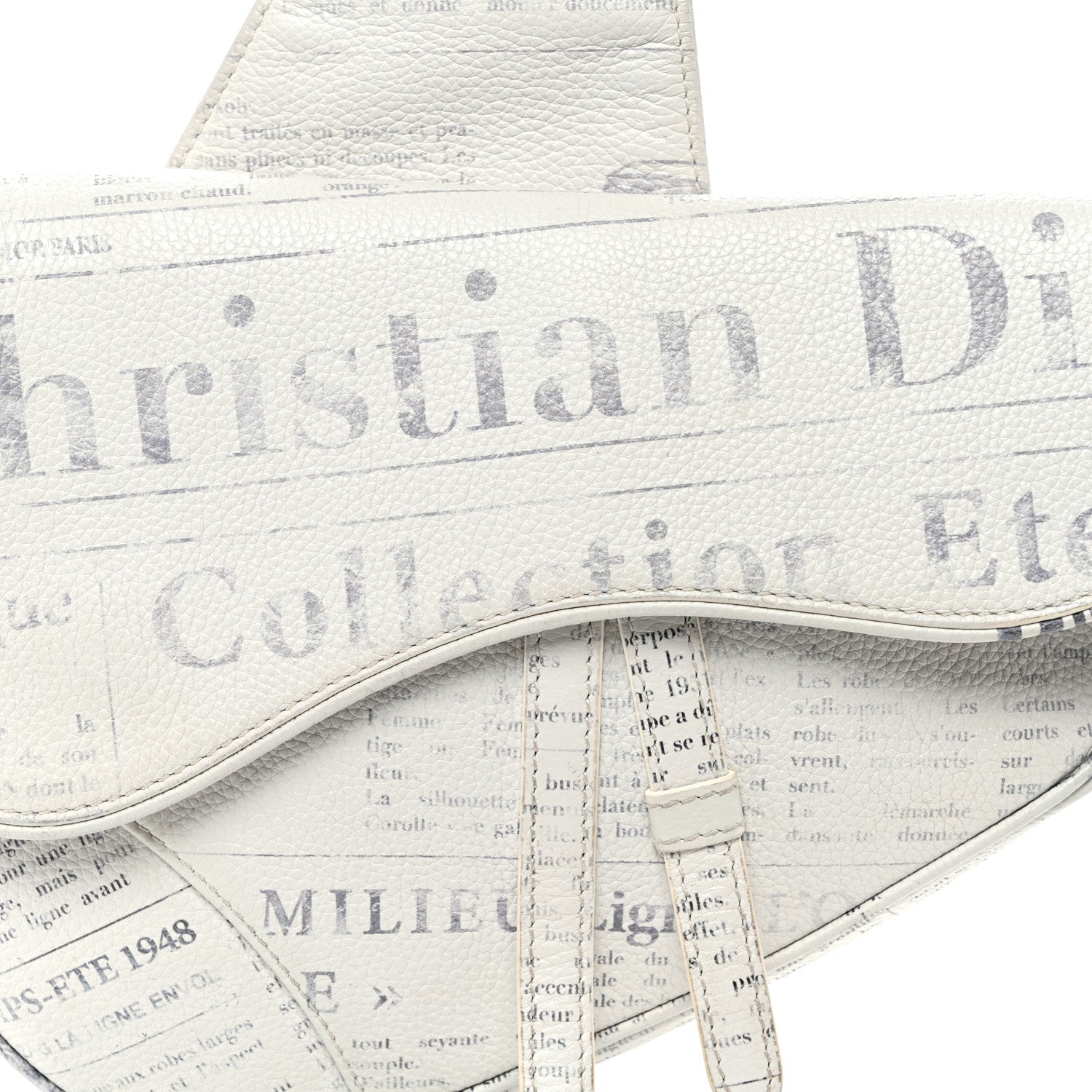 Christian Dior X Daniel Arsham Grained Calfskin Newspaper Print Saddle Bag White 8 of 10