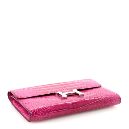 Hermes Shiny Alligator Constance Long Wallet Rose Scheherazade 7 of 12