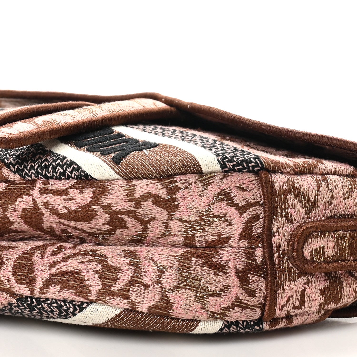 Christian Dior Canvas Embroidered Brocart Saddle Bag Metallic Pink 10 of 10