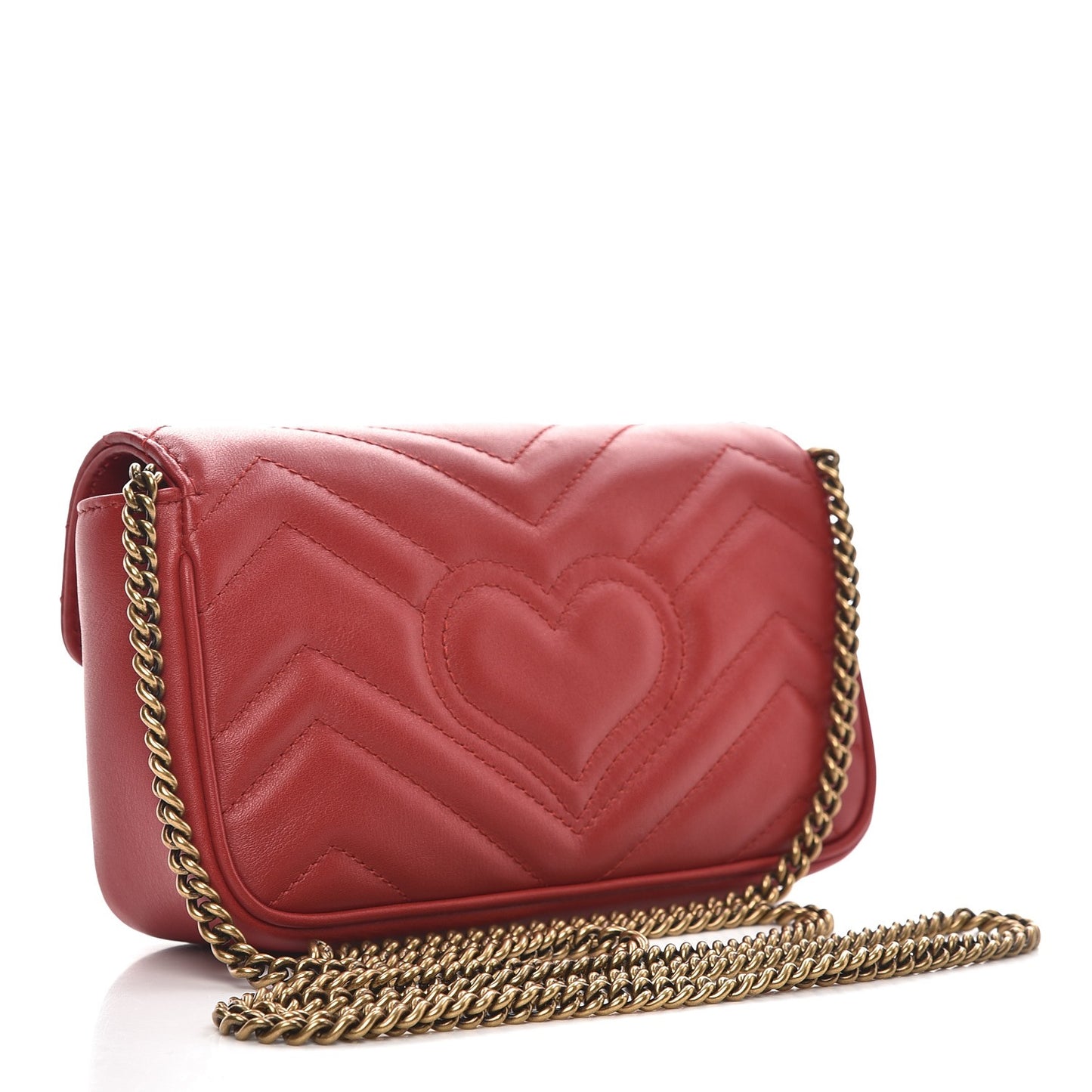 Calfskin Matelasse Super Mini GG Marmont Shoulder Bag Hibiscus Red