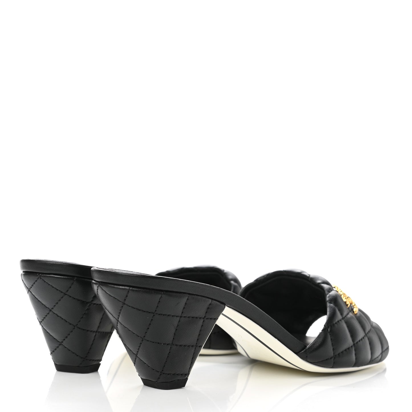 Lambskin Quilted Textured CC Mules 41 Black