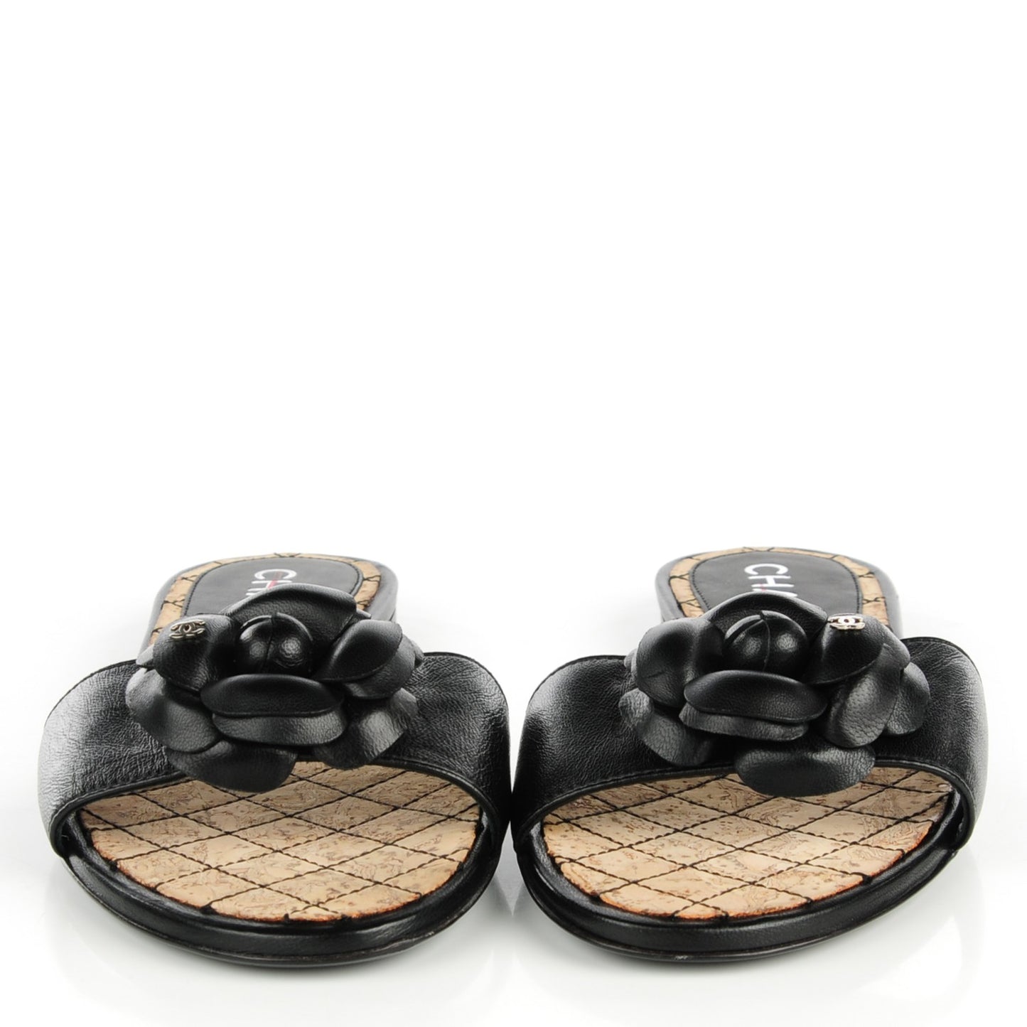 Lambskin Camellia Sandals 37 Black