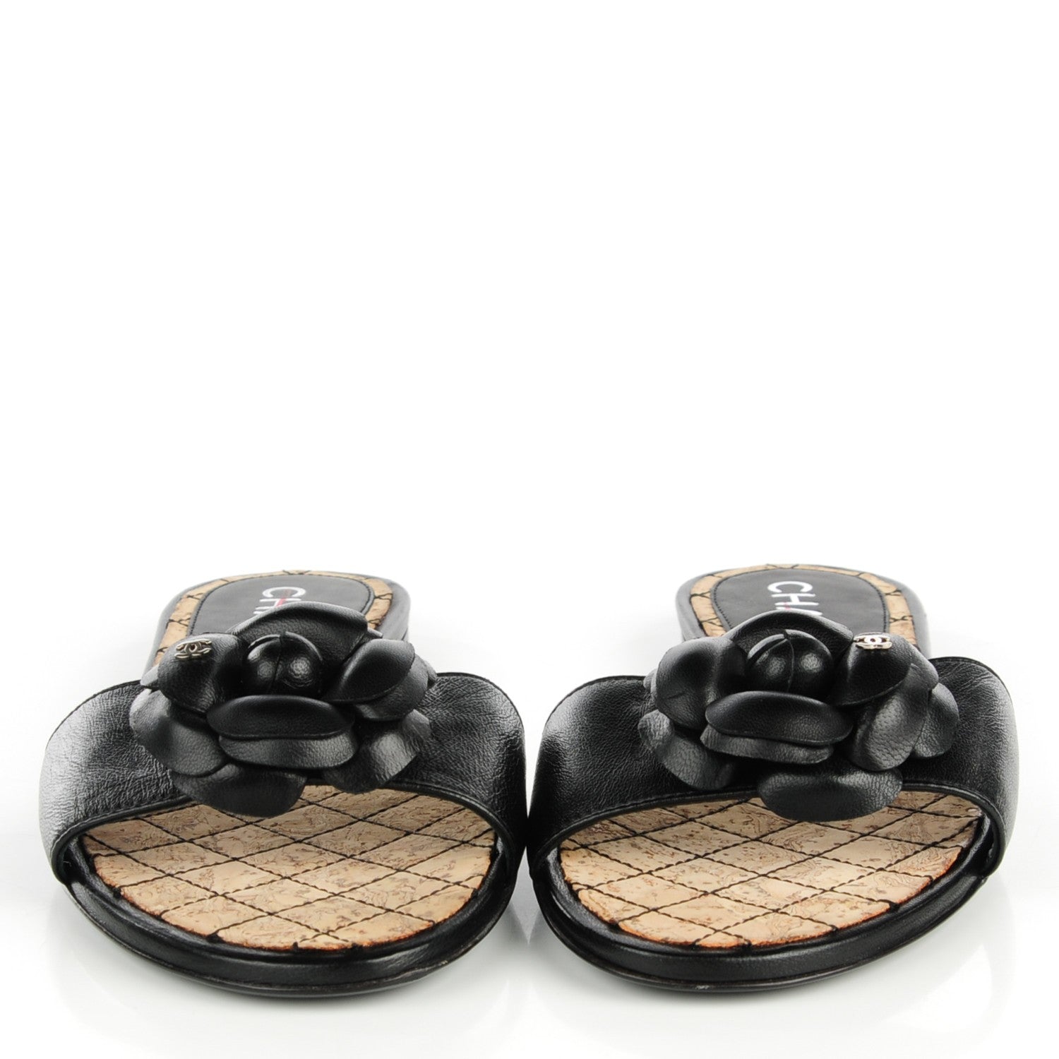 Chanel Lambskin Camellia Sandals 37 Black 2 of 9