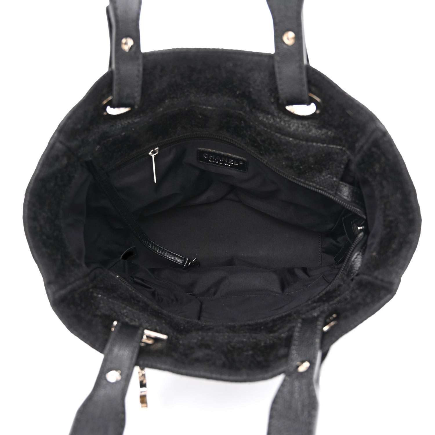 Chanel Metallic Coated Canvas Quilted Small Paris Biarritz Tote Black 5 of 10