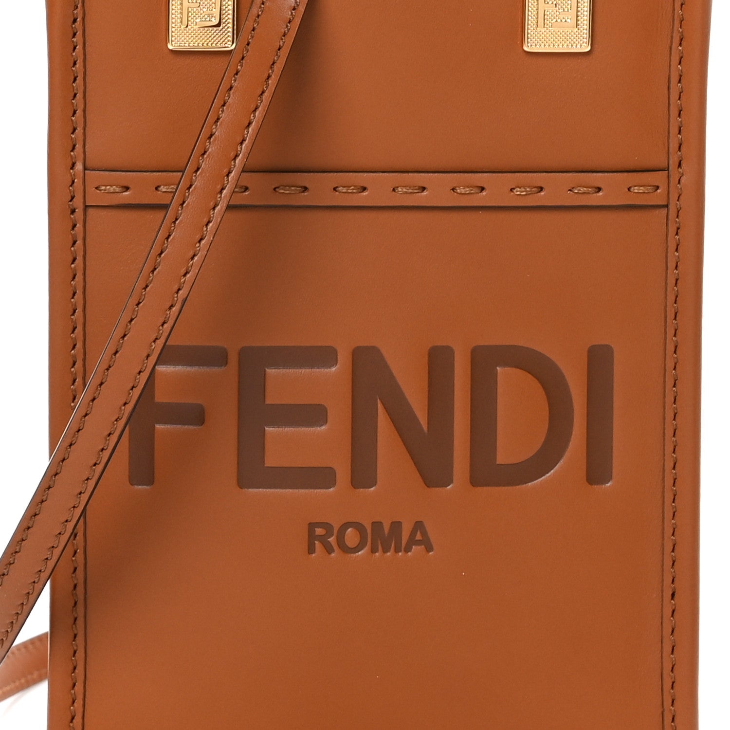 Fendi Vitello King Plexiglass Logo Embossed Mini Fendi Sunshine Shopper Tote Cuoio 8 of 10