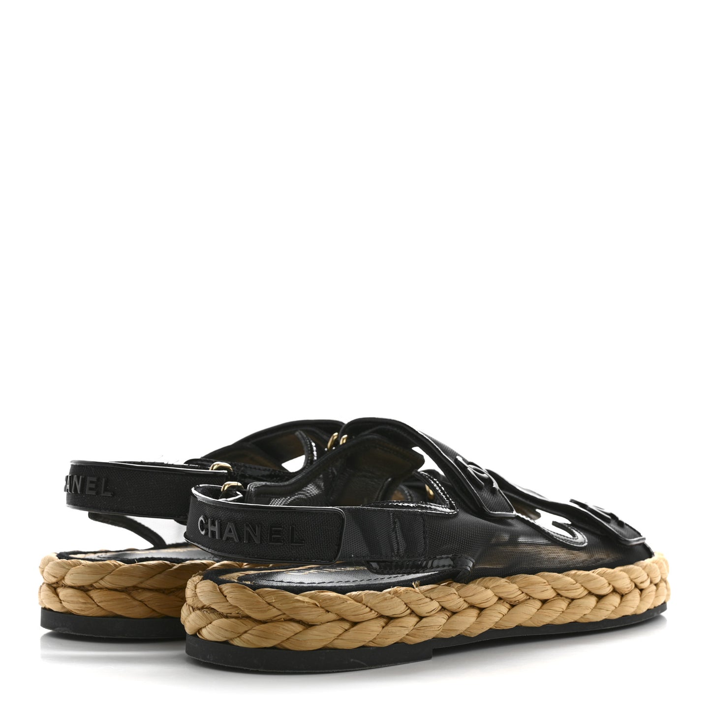 Mesh Patent Calfskin Velcro Dad Sandals 41 Black