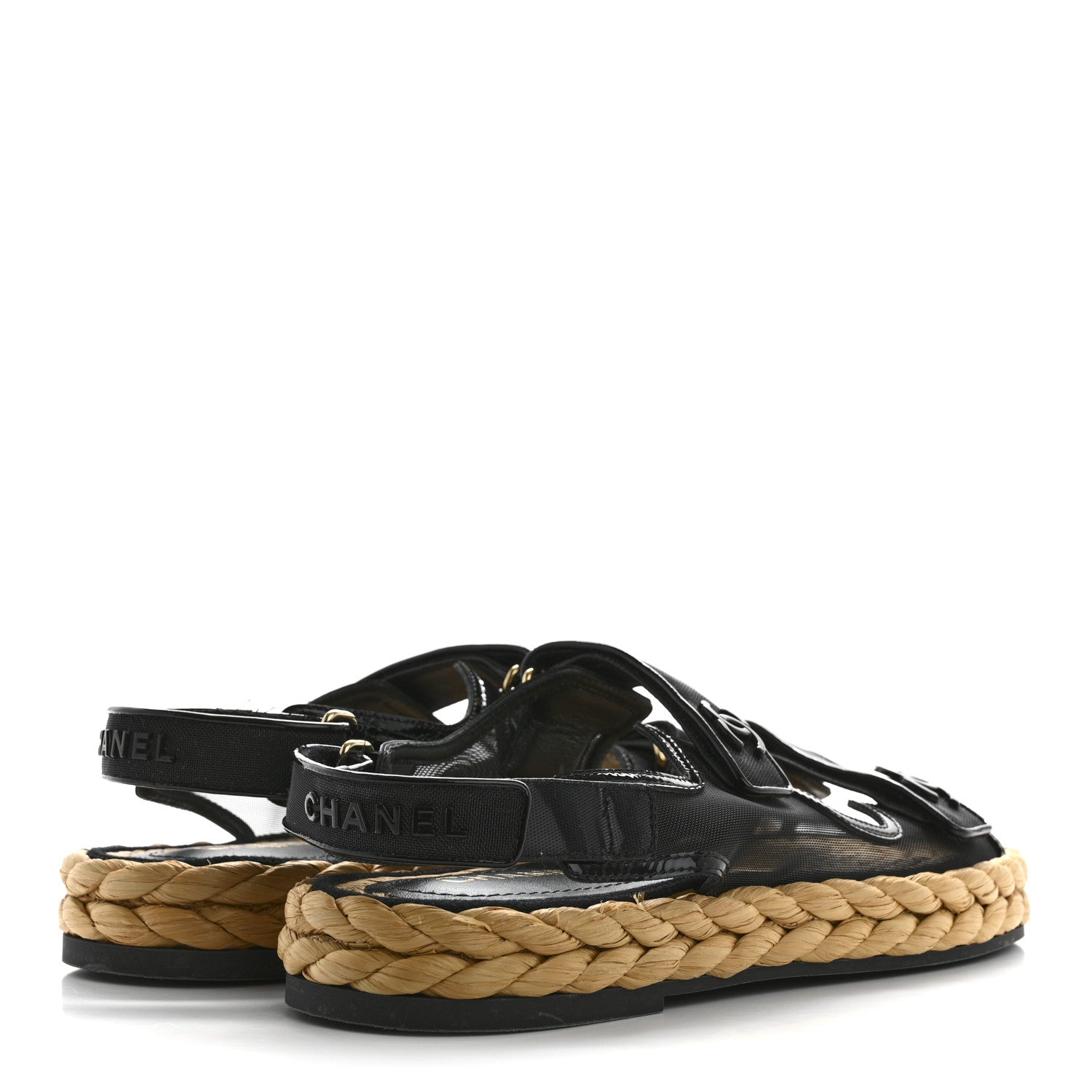 Chanel Mesh Patent Calfskin Velcro Dad Sandals 41 Black 5 of 9