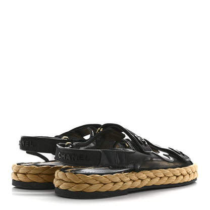 Chanel Mesh Patent Calfskin Velcro Dad Sandals 41 Black 5 of 9