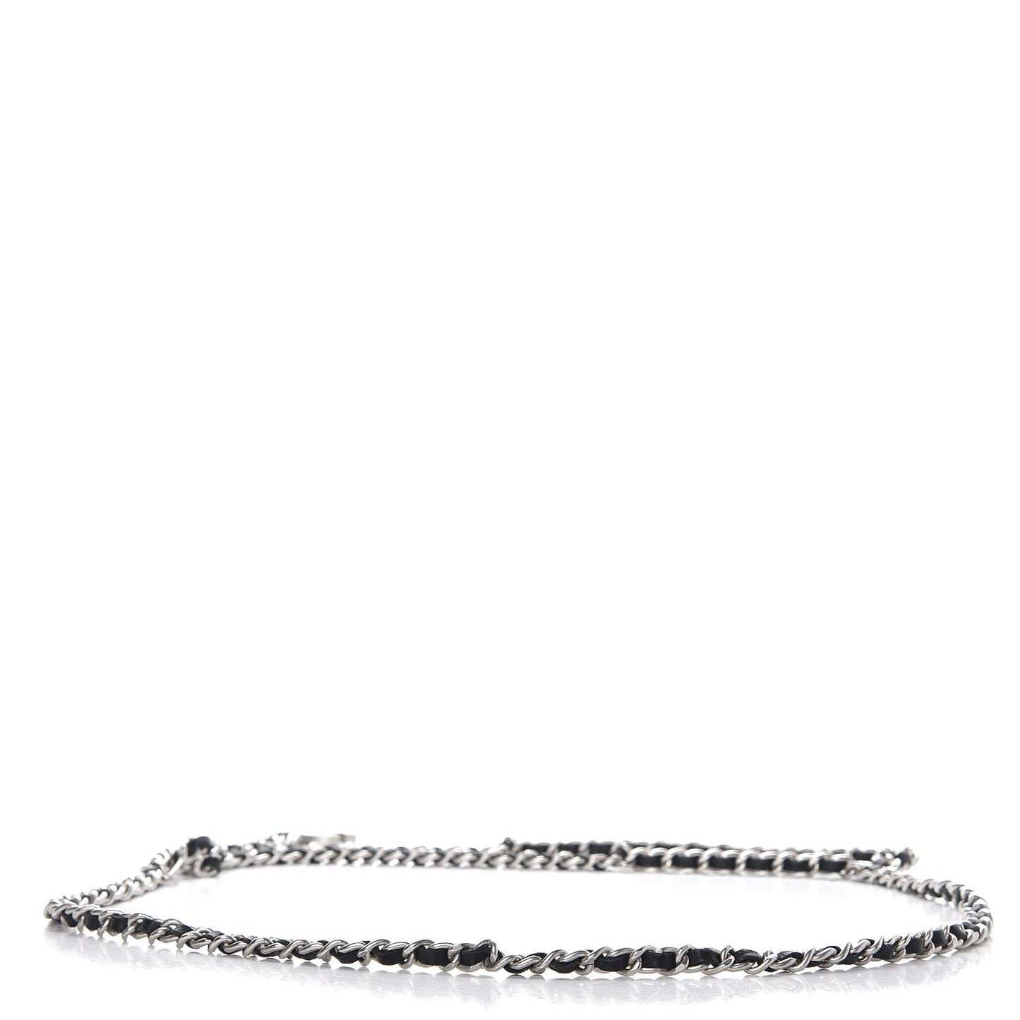 Lambskin Enamel CC Chain Belt Black Silver