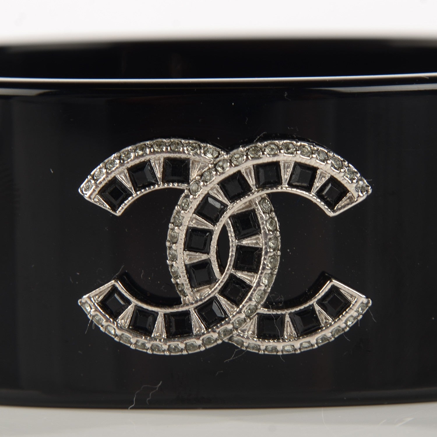 Chanel Resin Baguette Crystal CC Cuff Black 3 of 5