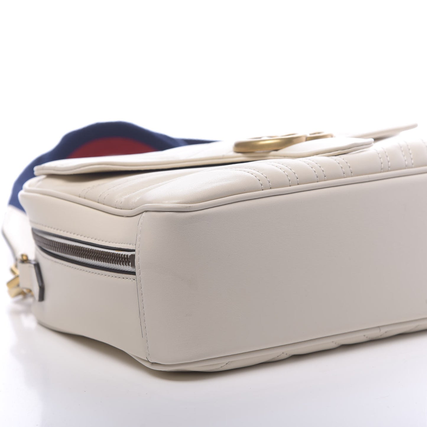 Calfskin Matelasse Sylvie Web Small GG Marmont Top Handle Shoulder Bag White