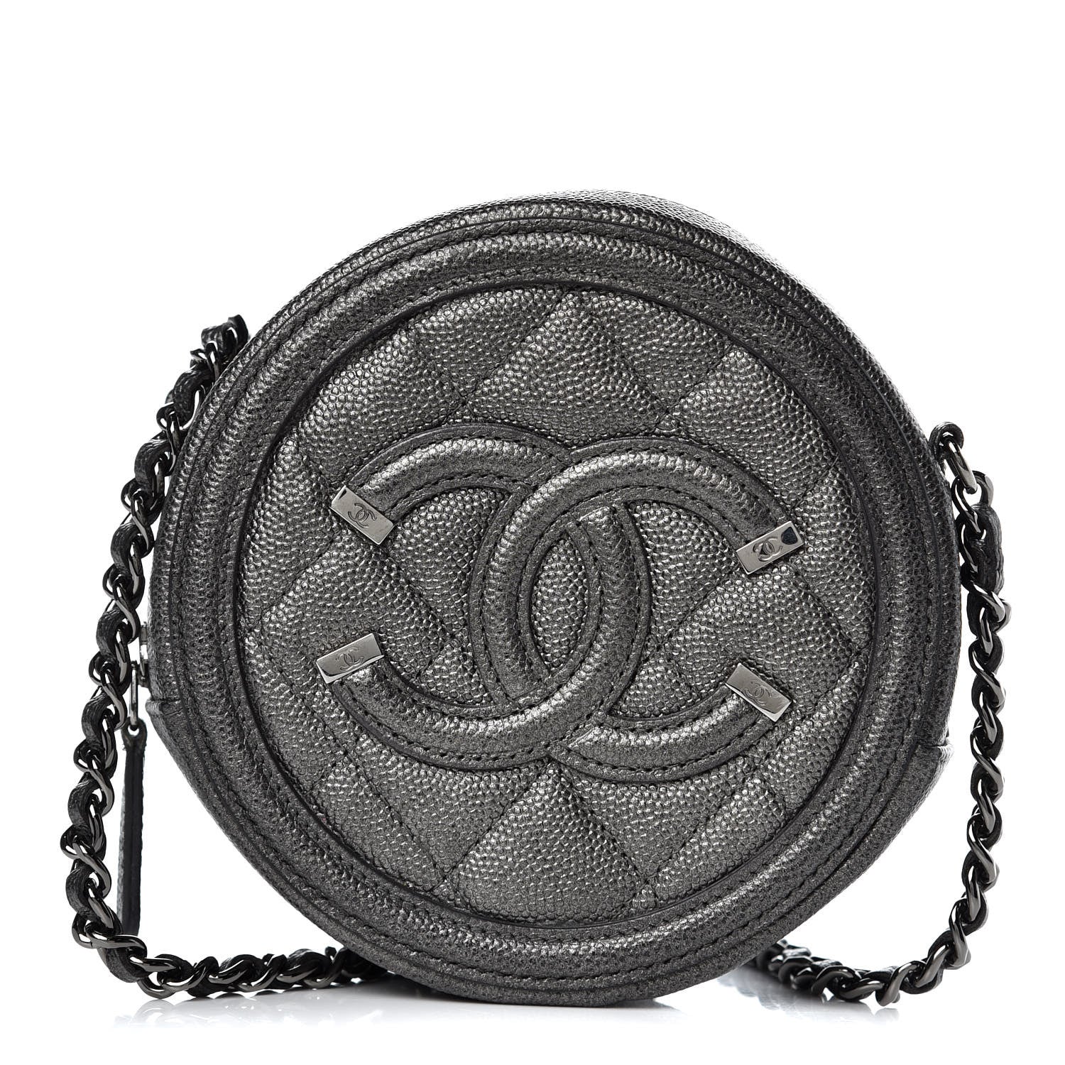 Chanel Metallic Caviar Quilted Round Filigree Crossbody Dark Silver 1 of 8