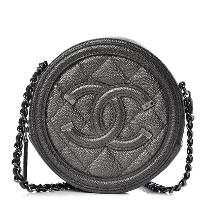 Chanel Metallic Caviar Quilted Round Filigree Crossbody Dark Silver 1 of 8