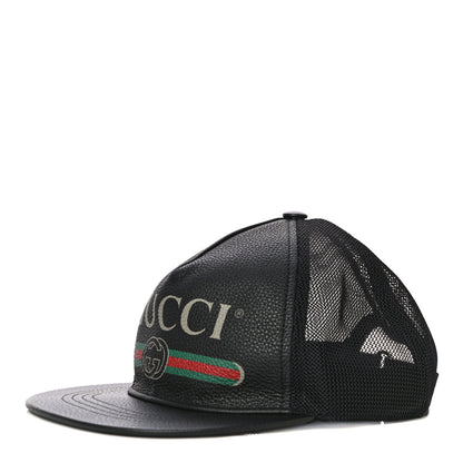 Gucci Grained Calfskin Logo Baseball Hat M 58 Black 1 of 7