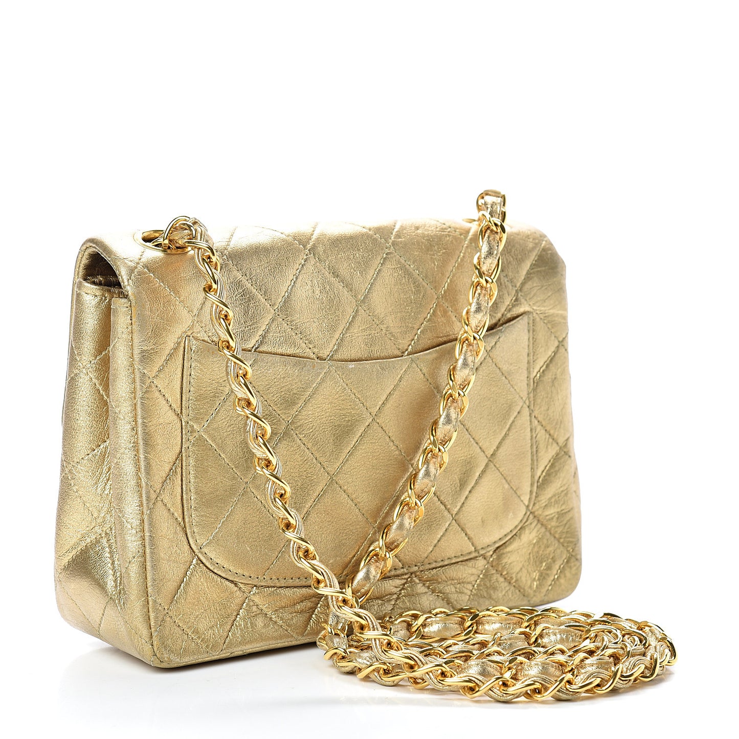 Metallic Lambskin Quilted Mini Square Flap Gold