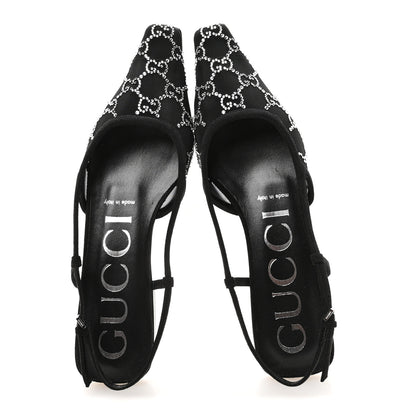 Gucci Tela Retino Kid Scamosciato Crystal GG Monogram Square G Slingback Flat 37 Black 2 of 8