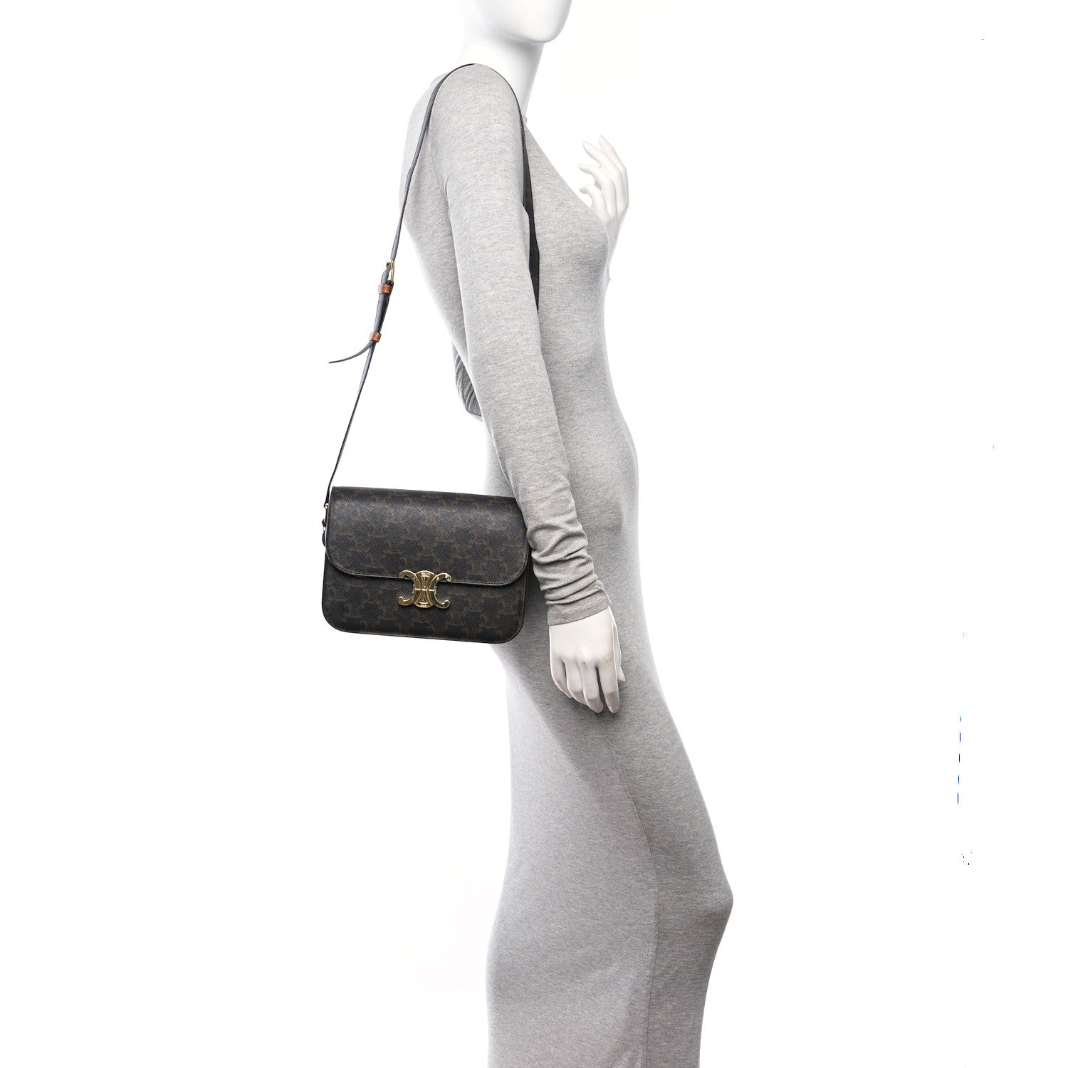 Celine Calfskin Triomphe Canvas Medium Triomphe Tan 3 of 17
