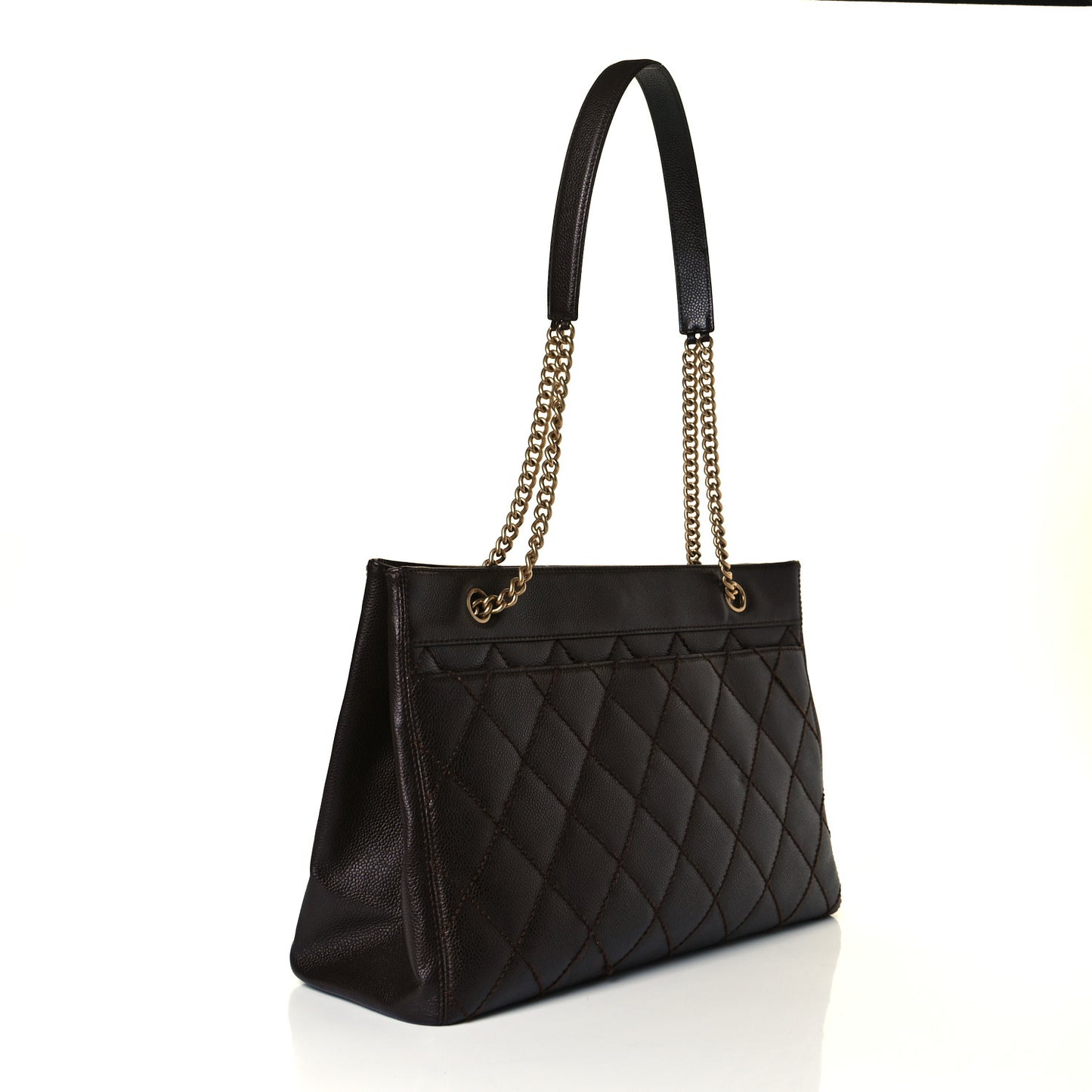 Caviar Quilted Shopping Tote Dark Brown