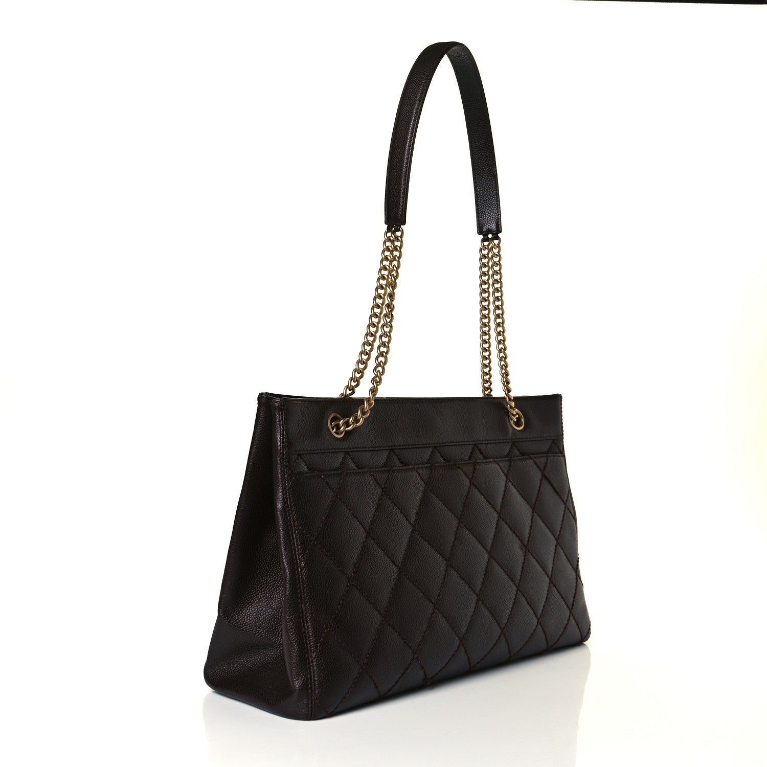 Chanel Caviar Quilted Shopping Tote Dark Brown 3 of 7
