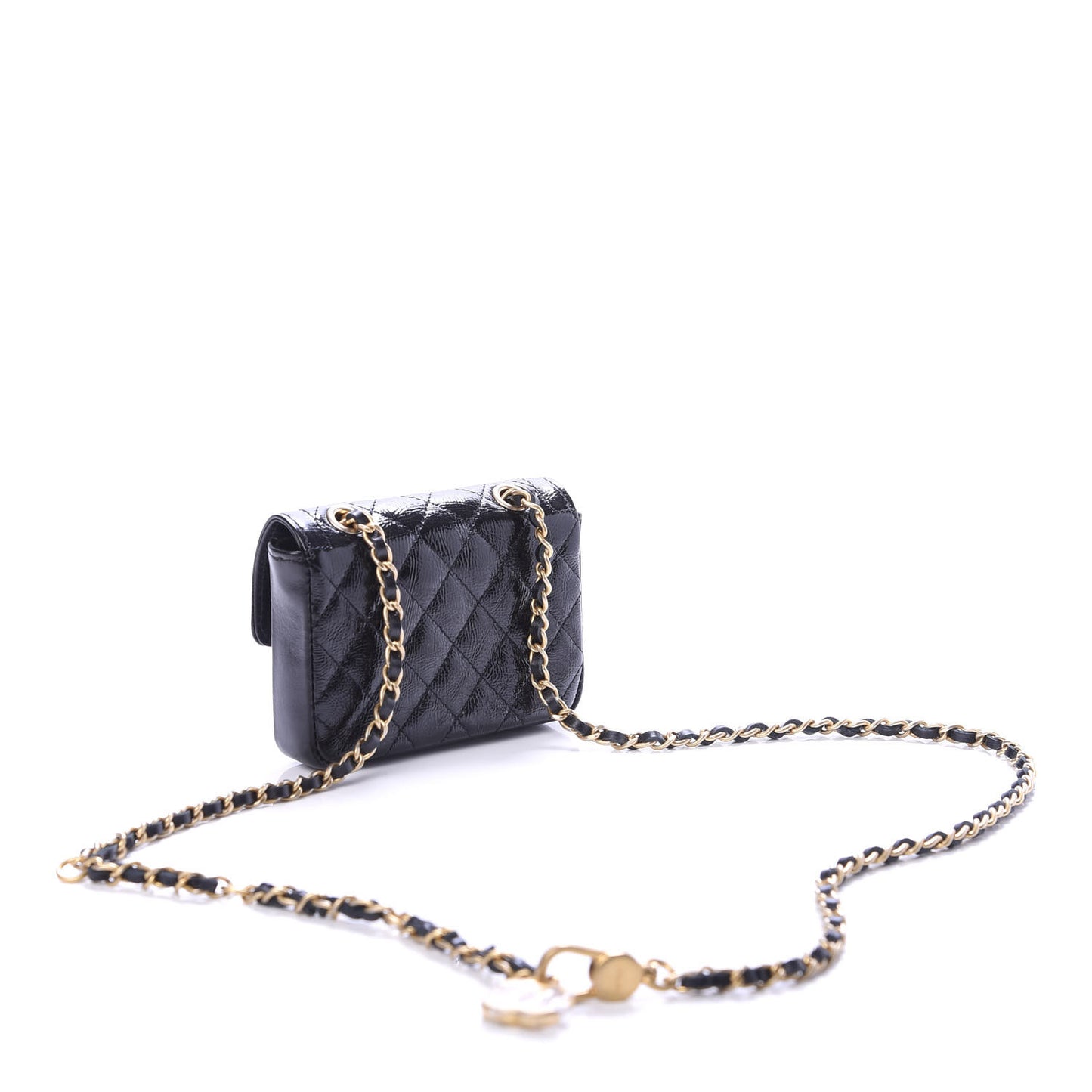 Shiny Aged Calfskin Quilted Waist Belt Bag Black