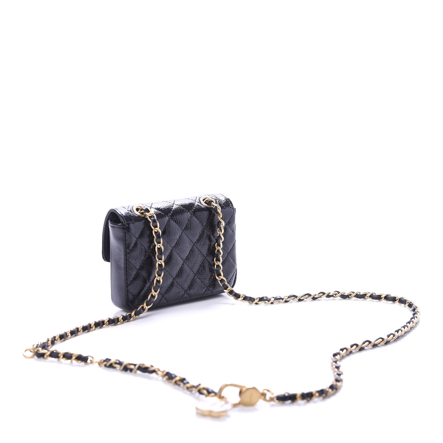 Chanel Shiny Aged Calfskin Quilted Waist Belt Bag Black 4 of 12