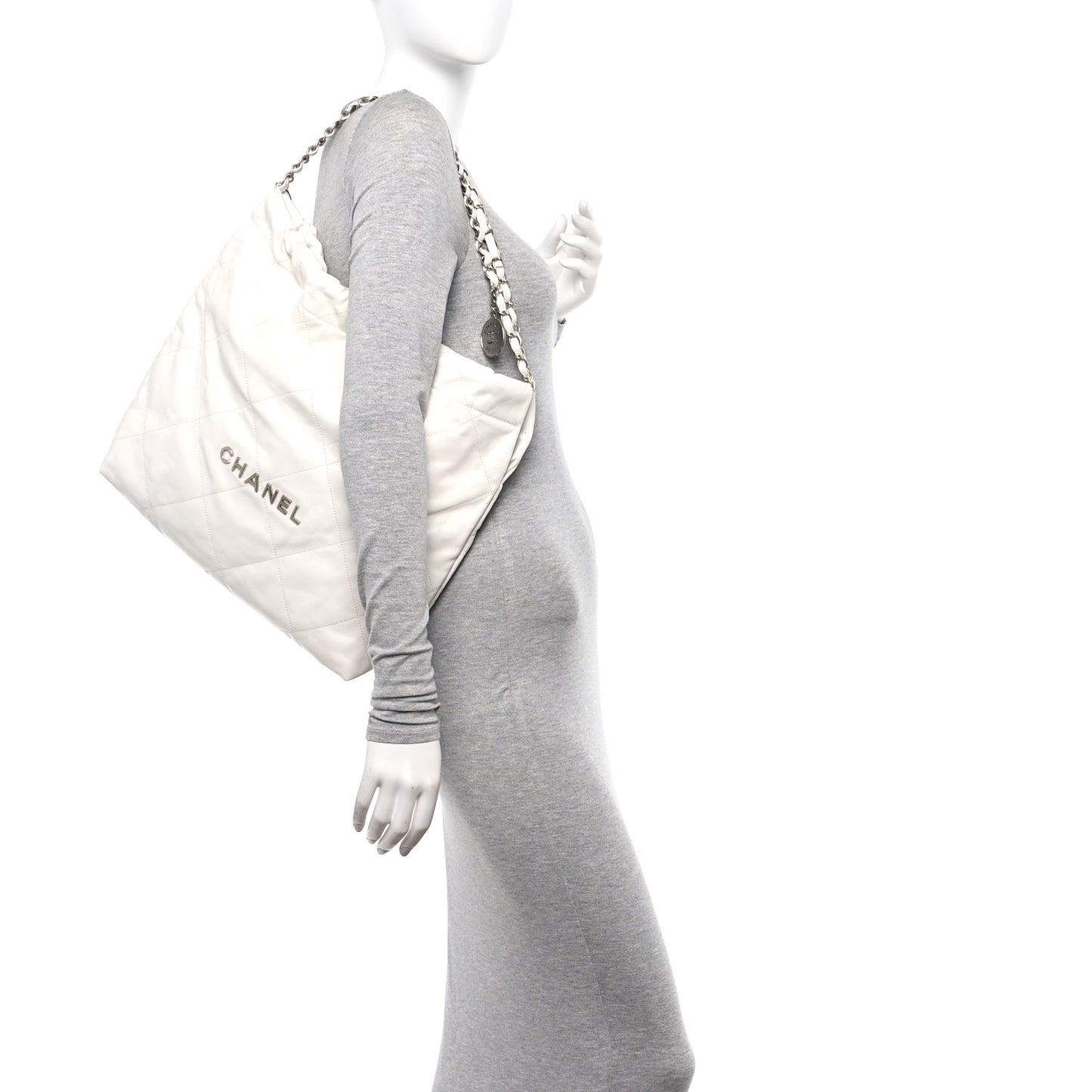 Shiny Calfskin Quilted Chanel 22 White