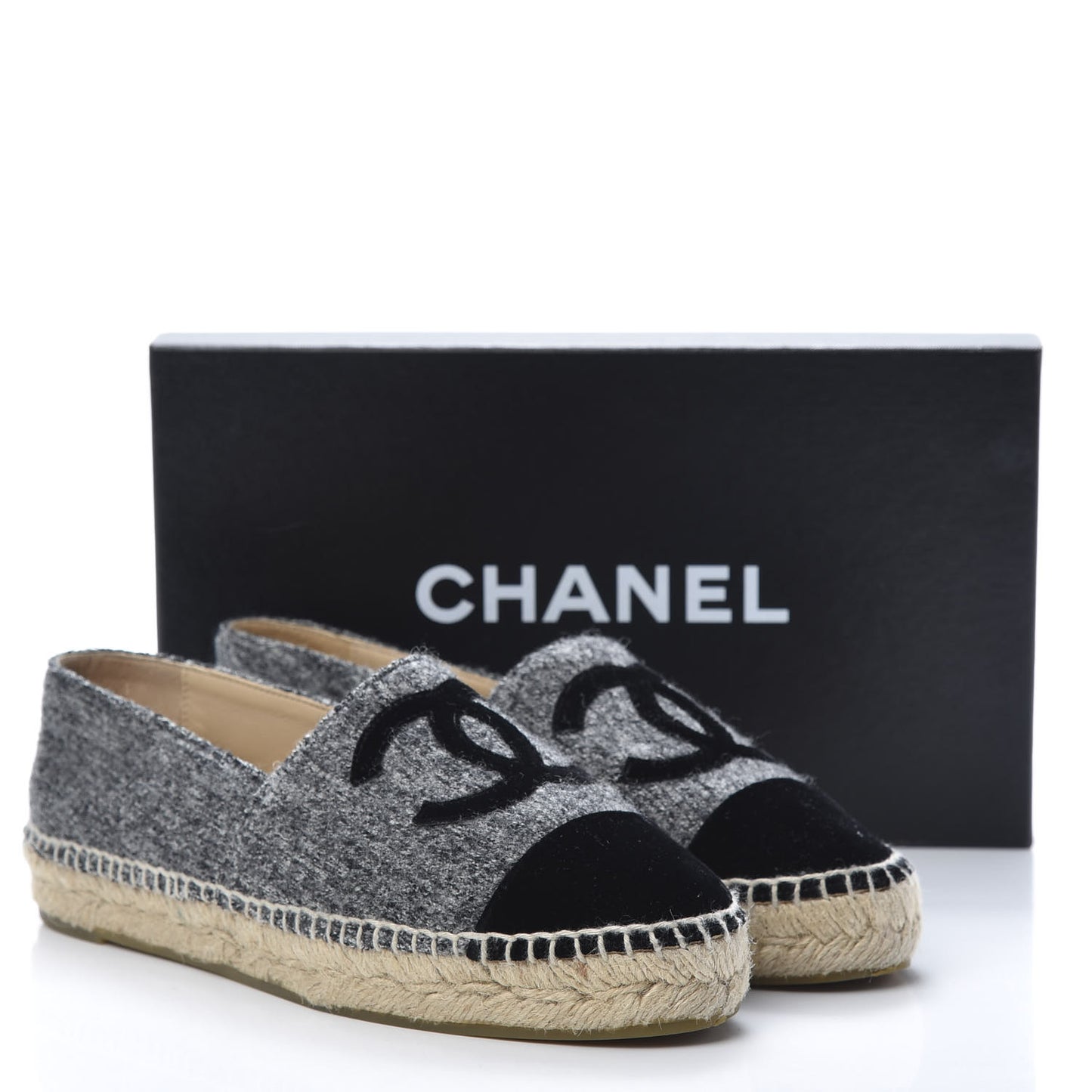 Tweed Velvet CC Espadrilles 38 Grey Black
