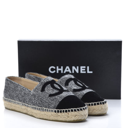 Chanel Tweed Velvet CC Espadrilles 38 Grey Black 10 of 11