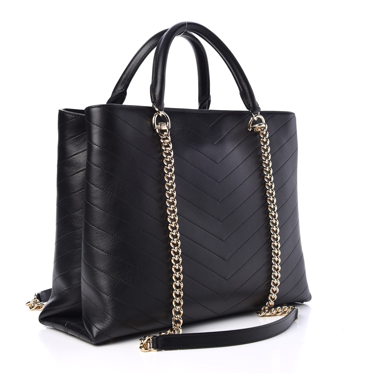 Calfskin Chevron Quilted Large Shopping Tote Black