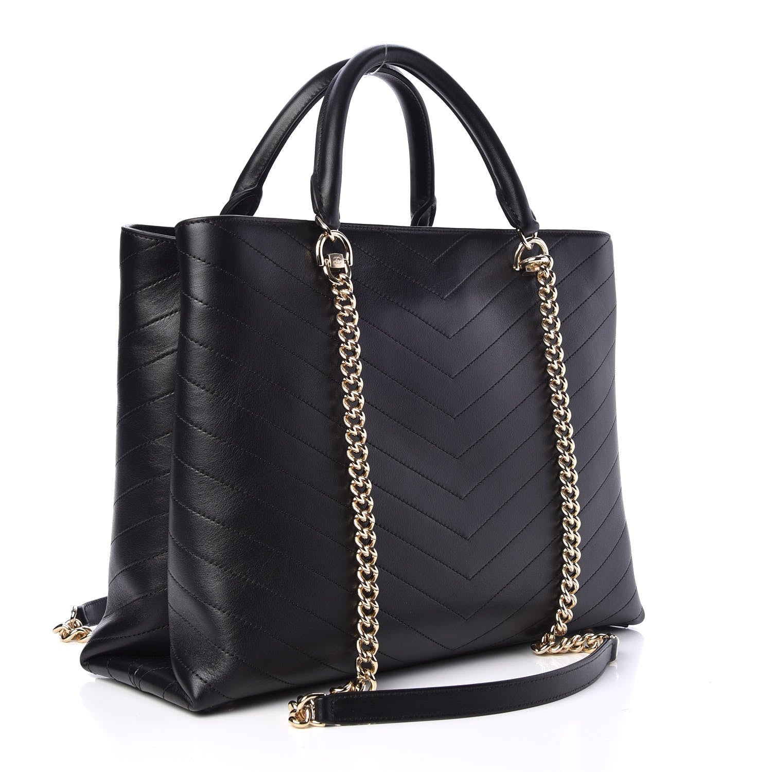 Chanel Calfskin Chevron Quilted Large Shopping Tote Black 4 of 9