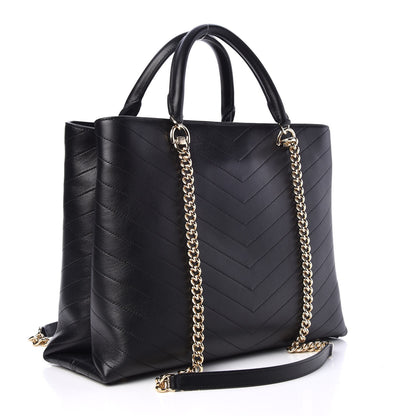 Chanel Calfskin Chevron Quilted Large Shopping Tote Black 4 of 9