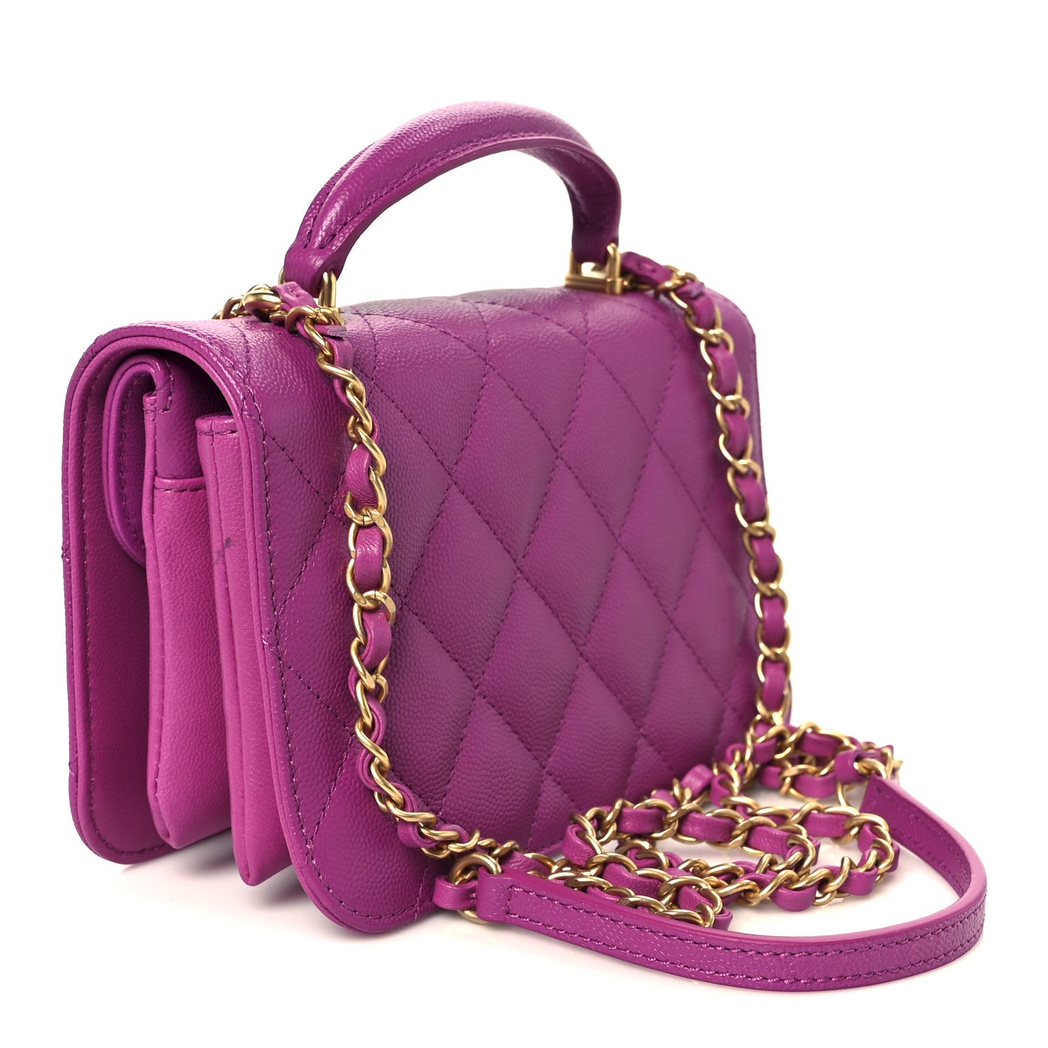 Chanel Caviar Quilted Mini Top Handle Flap Dark Pink 3 of 12