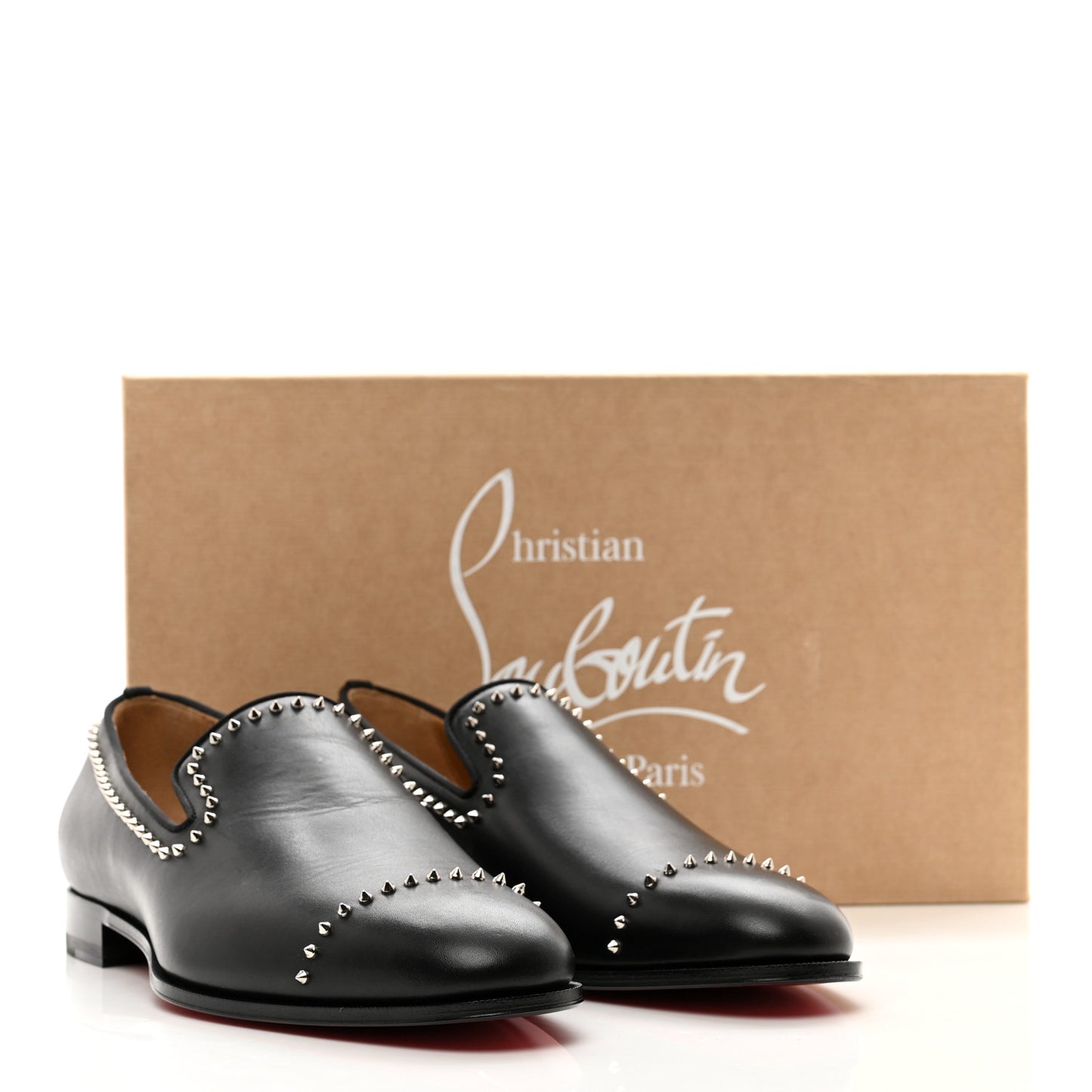 Calfskin Spike Mens Dandy Cloo Flat Loafers 43 Black Silver