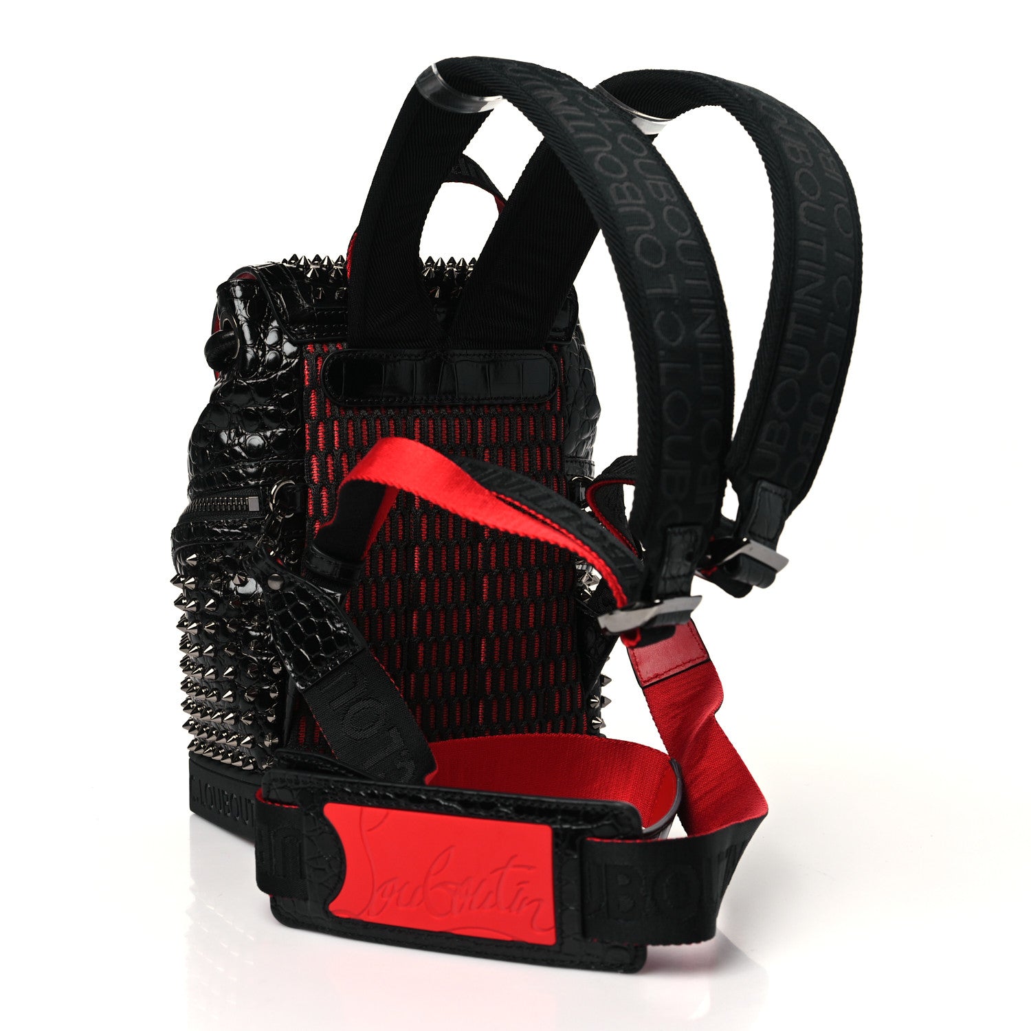 Christian Louboutin Calfskin Alligator Embossed Spiked Small Explorafunk Backpack Black 3 of 10
