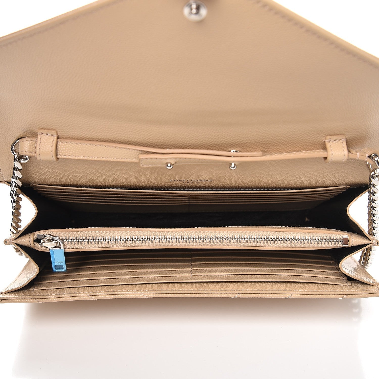 Saint Laurent Grain De Poudre Matelasse Chevron Monogram Chain Wallet Nude Powder 5 of 7
