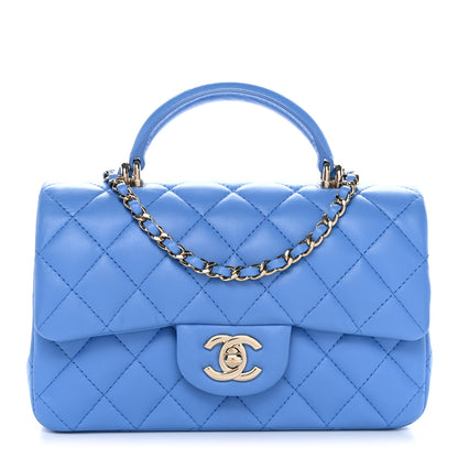 Chanel Lambskin Quilted Mini Top Handle Rectangular Flap Blue 1 of 11