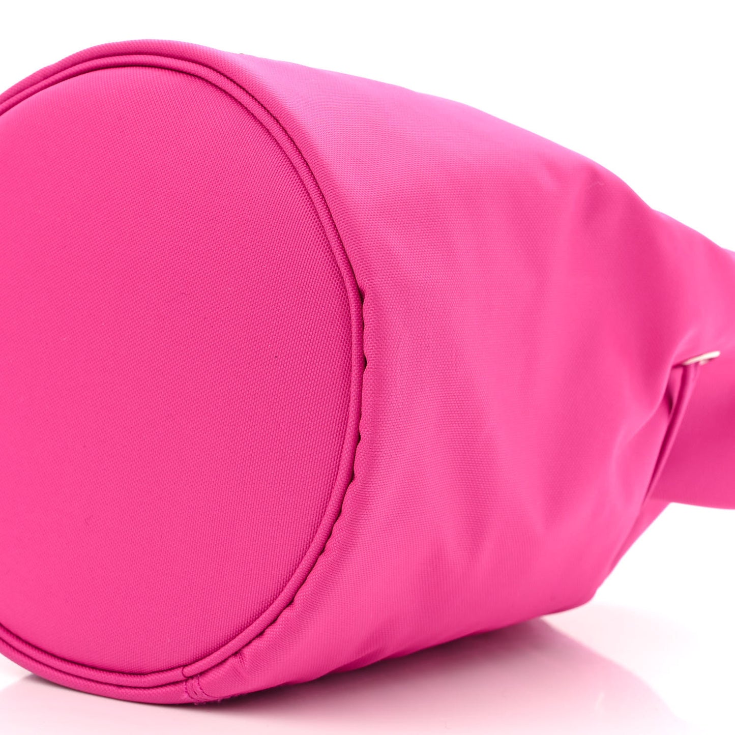 Recycled Sport Nylon Logo Embroidered Wheel Drawstring Bucket Bag Fluo Pink Black