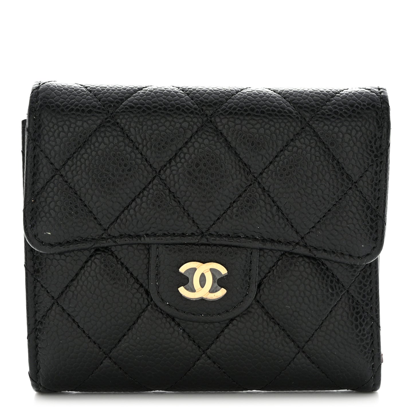 Caviar Quilted Compact Flap Wallet Black