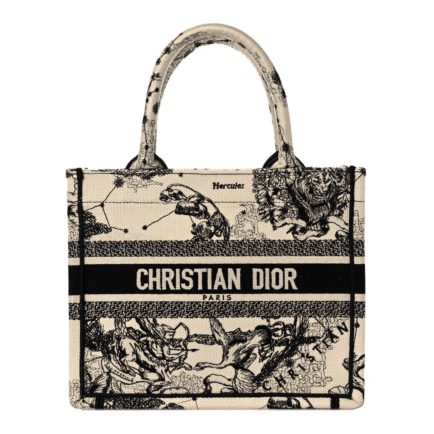 Christian Dior Canvas Embroidered Small Zodiac Toile De Jouy Book Tote Latte 1 of 13
