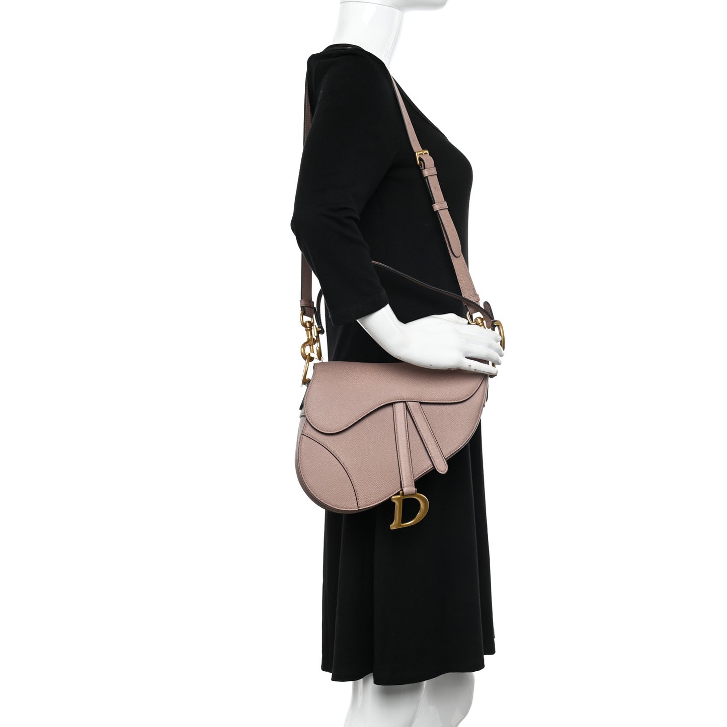 Grained Calfskin Saddle Bag With Strap Blush