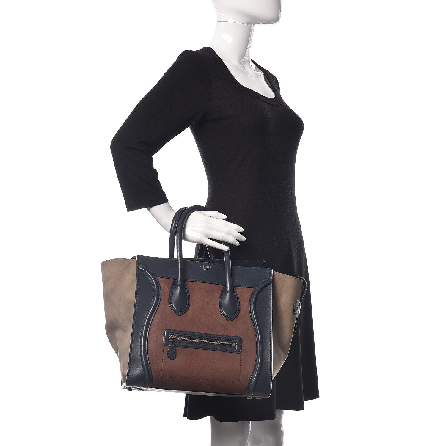 Celine Nubuck Smooth Calfskin Mini Tri-Color Luggage Marron 2 of 30